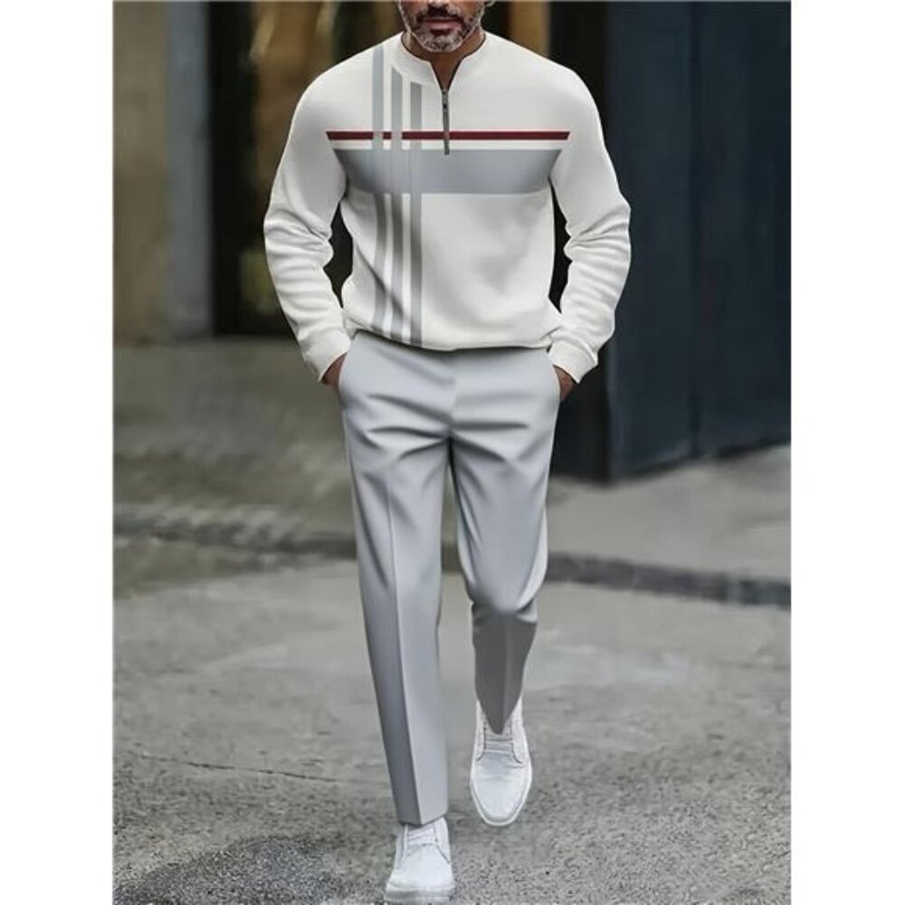 NWT Men's White & Gray Striped Casual Tracksuit